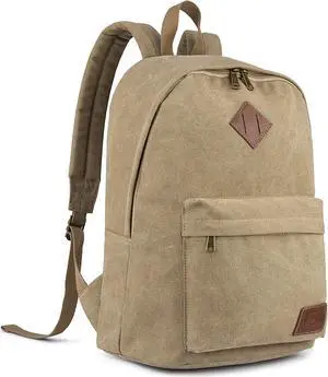 seemeroad Canvas College Laptop Backpack, Durable Rucksack, Travel Bag Fits 15.6 Inch Notebook for Men Women, Khaki