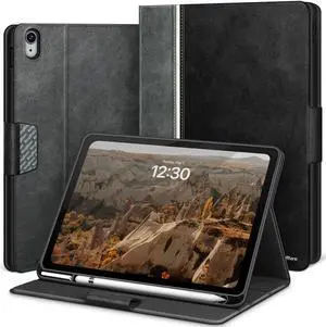 KingBlanc Case for iPad 10th Generation Case (2022,10.9-inch) with Apple Pencil Holder, Vegan Leather Protective Smart Stand Cover, Auto Sleep Wake, Multiple Angle for Viewing/Typing, Black x Gray