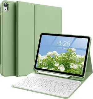 KVTVOU Keyboard Case for iPad (A16) 11th/10th Generation (11/10.9 Inch, 2025/2022) with Pencil Holder, Magnetic Detachable Wireless Bluetooth Keyboard, Folio Keyboard Cover - Thin & Light, Green