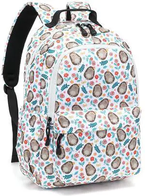 Leaper Girls Kawaii Laptop Backpack for School Boys Backpack Kids Travel Backpack Women Bookbag Cute School Bag College Bag Hedgehog White