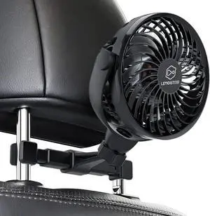 Retractable Portable Car Fans with 4 Speeds for Headrest and Rear Seat, Small Cooling Vehicle Air Fan, Quiet Operation, Rechargeable, Battery Operated,360 Degree Rotatable USB Fan for Baby, Puppy, SUV