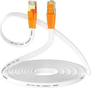 Smolink Ethernet Cable 30 FT, Cat 8 Ethernet Cable 2000Mhz 40Gbps, Internet Cable Professional Flat LAN Cable SFTP Patch Cord with Gold Plated RJ45 Connector for Router Modem, White