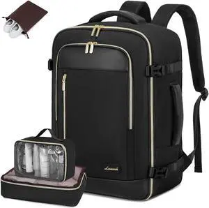 LOVEVOOK Travel Backpack for Women & Men, 45L Carry On Backpack, Personal Item Bag with 3 Packing Cubes, Business Weekender Overnight Luggage Daypack, Fits 18 Inch Laptop, Black