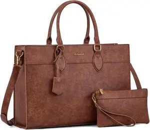LOVEVOOK Laptop Bag for Women, 15.6 inch Laptop Tote Work Bag Purse, Large Waterproof Leather Computer Briefcase for Office, Reddish Brown