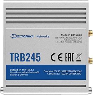 Teltonika TRB245 Industrial Rugged LTE Gateway TRB245000000, 150, W125727569 (Gateway TRB245000000, 150 Mpps, SNMP, TCP, UDP, IPv4, IPv6, ICMP, NTP, DNS, HTTP, HTTPS, FTP, SMTP, SSL)