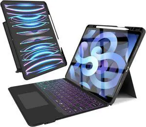 Tiaota iPad Keyboard Case 12.9" Compatible with iPad (6th Generation 2022) 5th 2021 4th 3rd 2020 2018 Flip Backlit Smart Trackpad Bluetooth, 7 Color Backlit Wireless Connector and Pencil Loop