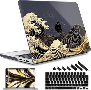 May Chen Case for M4 MacBook Pro 14 inch Case A3112 A3401 Max A3185, M3 A2918 A2992, M2 A2779 M1 A2442, 2024 2023 2022 2021 Release, Plastic Hard Shell Case with Keyboard Cover, Black Sea Wave