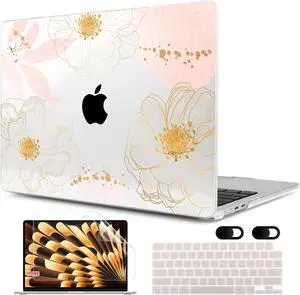 MEEgoodo Case for MacBook Air M4/M3/M2 13.6 inch 2025 2024 2022, Fit Model A3240 A3113 A2681, Compatible with MacBook Air 13 inch, Laptop Hard Shell Case with Keyboard Cover, Tropical Pink Flowers