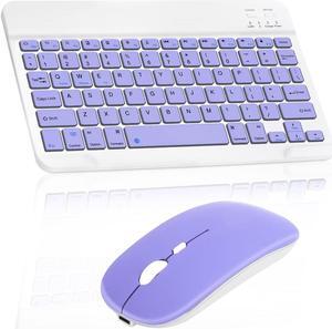 Rechargeable Bluetooth Keyboard and Mouse Combo Ultra Slim Full-Size Keyboard and Ergonomic Mouse for  Fire HD 10 (2021) and All Bluetooth Enabled Mac/Tablet/iPad/PC/Laptop - Violet Purple