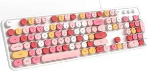 Meidosa Wired Computer Keyboard, White Colorful Full-Size Keyboard, Round Key Typewriter Keyboards, Plug and Play USB Keyboard for PC, Laptop, Desktop, Windows