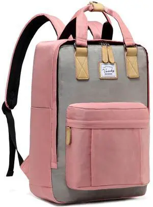 VASCHY School Backpack for Women/Teen Girls, Travel Backpack Water Resistant College High School Computer Bag Student Bookbag, Pink and Gray