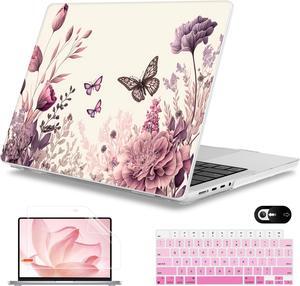 Mektron Case for MacBook Pro 16" M3 A2991 M2 A2780 M1 A2485 (2021/2022/2023) Pro/Max Chips with Touch ID, Hard Shell Plastic Laptop Cover Keyboard Cover Screen Protector, Butterfly Flower C074