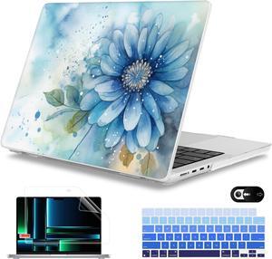 Mektron Case for MacBook Pro 14 inch 2023 2022 2021 Model M3 A2918 A2992 M2 A2779 M1A2442 Pro/Max, Plastic Hard Shell Case Cover for MacBook Pro 14" with Touch ID, Watercolor Blue Flower