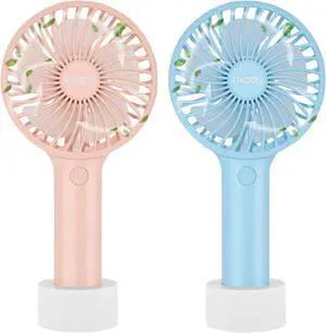 2-Pack Upgraded 5000mAh Portable Handheld Fan 3 Speed Mini USB Strong Wind 7-20 Hours Runtime Personal Electric for Travel Office Outdoor (Cream Blue+pink)