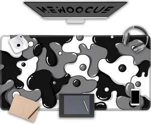 Gaming Laptop Mouse Pad,Grey Black White Big Desk Pads PC Keyboard Waterproof and Non-Slip 47.2" x 23.6" 3mm Thick XXXL Rubber Table Mat, Black Spotted Dog Mouse Pads