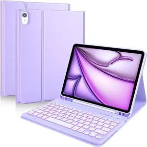 MMK for iPad Air 11 inch (M2) 2024 & iPad Air 5th 4th Generation Case with Keyboard 10.9 Inch, for iPad Case with 7 Colors Backlit Bluetooth Keyboard,Keyboard Cover with Pencil Holder, Clove Purple