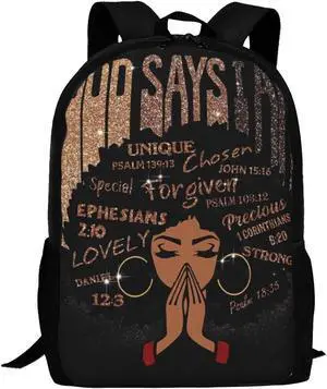 Waykales Black Girl Laptop Backpack Durable Casual Daypack School Bookbag for Women Teen Office Outdoor 17 Inch