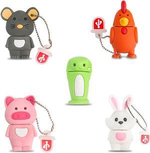 Leizhan 5 x 8GB Cute Animals USB Flash Drive, Cartoon Pig Shape Thumb Drive Rabbit Flash Drive Rat Memory Stick Chicken Jump Drive Snake Pendrive Gift for Kids, Teacher, Friends