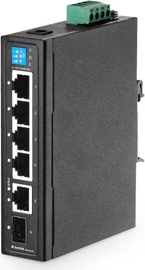 MokerLink 6 Port Industrial Din Rail Gigabit Switch - 4 x 100/1000Mbps Ports, 1 Gigabit Uplink, 1 SFP - Metal DIN-Rail & Wall Mount Ethernet Switch