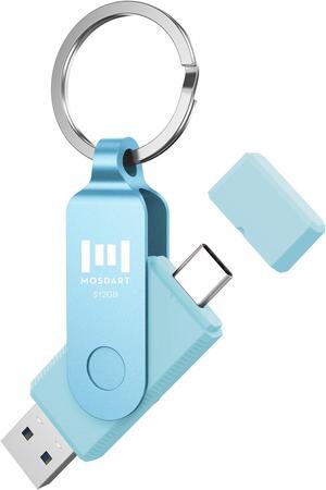 MOSDART 512GB USB C Dual Flash Drive Speed Up to 150MB/s with Keychain - 2 in 1 OTG USB3.1 Type-C Thumb Drive Memory Stick for USB-C Android Phones, iPhone 15, MacBook, iPad, Computers,etc. Light Blue