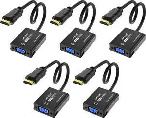 MT-VIKI HDMI to VGA Adapter, Gold-Plated HDMI Converter Male to Female, Compatible for Computer, Desktop, Laptop, Monitor, Projector, HDTV, Chromebook, Raspberry Pi, Roku, Xbox (5 Pack)