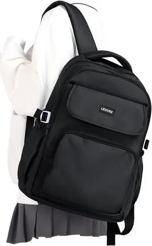 WEPOET Simple Aesthetic Black Backpacks For School,Lightweight Casual College Backpack Women,Travel Laptop Daypack Men,Waterproof Middle School Book bag For Teens Boys Girls