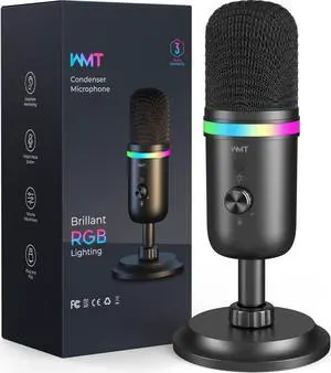 WMT USB Microphone - Condenser Gaming Microphone for PC/MAC/PS4/PS5/Phone- Cardioid Mic with Brilliant RGB Lighting Headphone Output Volume Control, Mute Button, for Streaming Podcast YouTube Discord