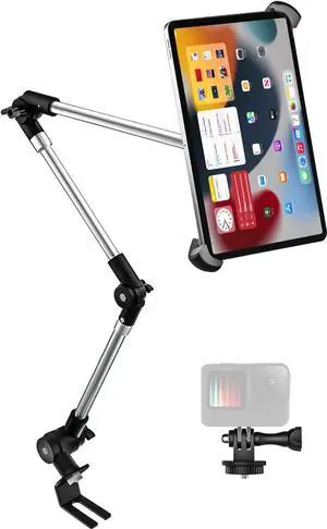 Car or Truck Seat Rail Tablet Holder Camera Clamp, Heavy Duty Adjustable Tablet Floor Seat Bolt Car Mount with 1/4'' Screw Adapter for iPad Pro 12.9/Air, Galaxy Tabs, Surface, 9.5-14.5" Tablets/Gopro