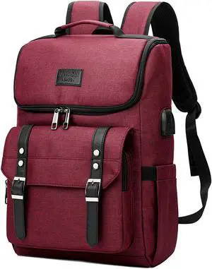 YALUNDISI Vintage Backpack Travel Laptop Backpack with usb Charging Port for Women & Men College Backpack Fits 15.6 Inch Laptop Red