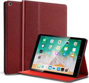 NANRUIL for Ipad Case 10.2-inch 9th/8th/7th Gen 2021/2020/2019 Genuine Leather Cover Protective Shell,Auto Wake/Sleep.Red