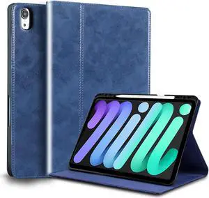 NANRUIL for Ipad Case Air 7th/6th Gen 11-inch M3/M2 2025/2024 and Ipad Air 5th/4th Gen 10.9-inch 2022/2020 Genuine Leather Cover Protective Shell,Built-in Pencil Holder and Auto Wake/Sleep.Blue