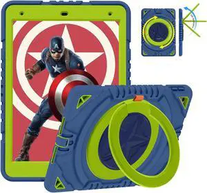 XZC iPad 9th/ 8th/ 7th Generation Case (iPad 10.2 Case 2021/2020/2019) Heavy Duty Shockproof Rugged Cover with Rotating Stand/Pencil Holder/Carrying Shoulder Strap (Blue and Green)