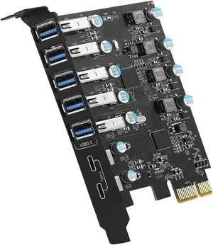 7-Ports USB PCIe Card Super Speed (5X USB 3.0 A,2X USB-C) PCIe Card Desktop PC Internal Hub for Windows 10/11
