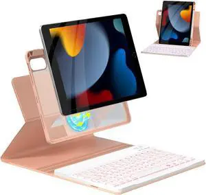 OPAKIT Magnetic Keyboard Case for iPad 9th/8th/7th Generation 10.2 inch, iPad Pro 10.5-inch Air 3rd Case with Pencil Holder, 7 Color Backlight BT Keyboard (2021/2020/2019/2017), Pink