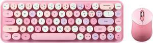 Perixx PERIDUO-802PK Bluetooth Mini Keyboard and Mouse Combo - Retro Round Key Caps - Pastel Pink - US English