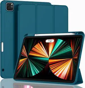ZryXal New iPad Pro 12.9 Inch Case 2022/2021/2020(6th/5th/4th Gen) with Pencil Holder,Smart iPad Case [Support Touch ID and Auto Wake/Sleep] with Auto 2nd Gen Pencil Charging (Teal)