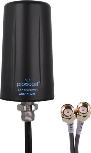 Proxicast Indoor/Outdoor 2x2 MIMO Omnidirectional WiFi Antenna - Tri-Band 2.4/5.8/6 GHz - 3-5 dBi Gain - Vandal Resistant Low Profile Fixed Through-Hole Mount - 10 ft Coax Lead w/RP-SMA (ANT-131-M22)