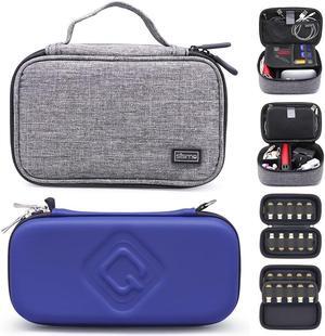 QUENZROC USB Flash Drive Case Blue + sisma Travel Cords Organizer Universal Small Electronic Accessories Carrying Bag Grey