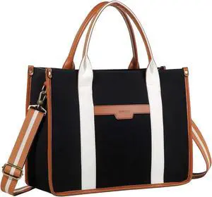 RAVUO Laptop Bag for Women, 15.6 Inch Large Canvas Tote Bag Ladies Teacher Purse and Handbag With Detachable Shoulder Strap