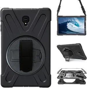 Shockproof Case for Samsung Galaxy Tab S4 10.5'' 2018 (SM-T830 SM-T835 SM-T837),Portable Heavy Duty Tablet Cover with 360 Rotating Stand Handle Strap & Shoulder Belt Carrying Case (New Black)