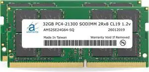 Adamanta 64GB (2x32GB) Compatible for HP EliteDesk, EliteOne, Pavillion, ProDesk, ProOne, Workstation Z2, Zbook DDR4 2666MHz PC4-21300 SODIMM 2Rx8 CL19 1.2v Laptop Upgrade P/N: 6FR89AT