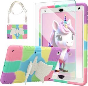 Ambison Case for iPad 9th/8th/7th Generation for Kids Giirls,with 9H Tempered Glass Screen Protector,Cute Rugged Protective Case for iPad 10.2 inch,with Carrying Strap,Kickstand,Pen Holder-Multipurple