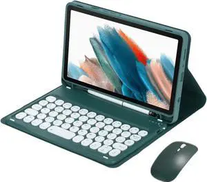 Keyboard Case + Mouse Combo for Galaxy Tab A8 10.5 Inch 2022 Model (SM-X200/X205/X207), Magnet Detachable Round Keys Keyboard Protective Case with S Pen Holder (Dark Green)