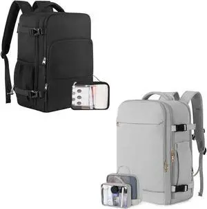 Sinaliy Backpack (Black & Gray), Flight Approved Personal Item Travel Backpack, Carry On Backpack with Multi-Pockets, College Bag, Hiking Waterproof Backpack, Business Backpack with USB Charging Port