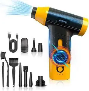 Cordless Electric Compressed Air Duster - Electric air Blower for Cleaning Keyboard, PC, Cameras, Electric Air Pump for Inflatable Cushions, Air Mattress Beds, Boats, Swimming Ring (Yellow/Black)