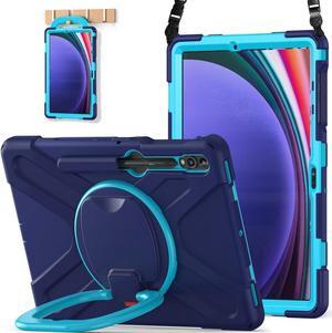 BATYUE Case for Galaxy Tab S9+ Plus - Protective Case for 12.4-inch Galaxy Tab S9+ Plus/Tab S8+ Plus/Tab S7+ Plus/Tab S7 FE/Tab S9 FE+ with Pencil Holder/Rotating Stand/Shoulder Strap - Navy Blue