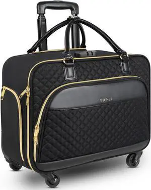 Ytonet Rolling Laptop Bag, 17.3 Inch Rolling Briefcase for Women with 4 Spinner Wheels, Water Rresistant Rolling Computer Bag with Lock, Rolling Bag for Travel Work Business Overnight Teacher, Black