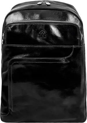 Time Resistance Leather Business Backpack - Laptop and A4 Portfolio Bag - Travel Bag Rucksack (Black)