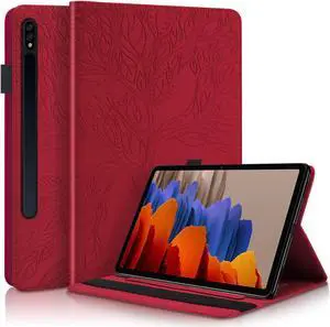 Case for Samsung Galaxy Tab S10 Plus 2024/Tab S9 Plus/S9 FE Plus 12.4 Inch 2023 PU Leather Folio Cover Multi-Angle Viewing with Card Slot Pen Holder for SM-X820/X826B/X810/X816B/X818U/X616B-Red