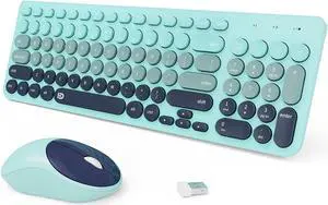 Wireless Keyboards Mouse Combos, Colorful Cute Typewriter Full-Size Retro Round Keycaps, 2.4GHz Cordless Connection Sleep Mode Office Wireless Keyboard and Mouse Set for Desktop Laptop PC Computer